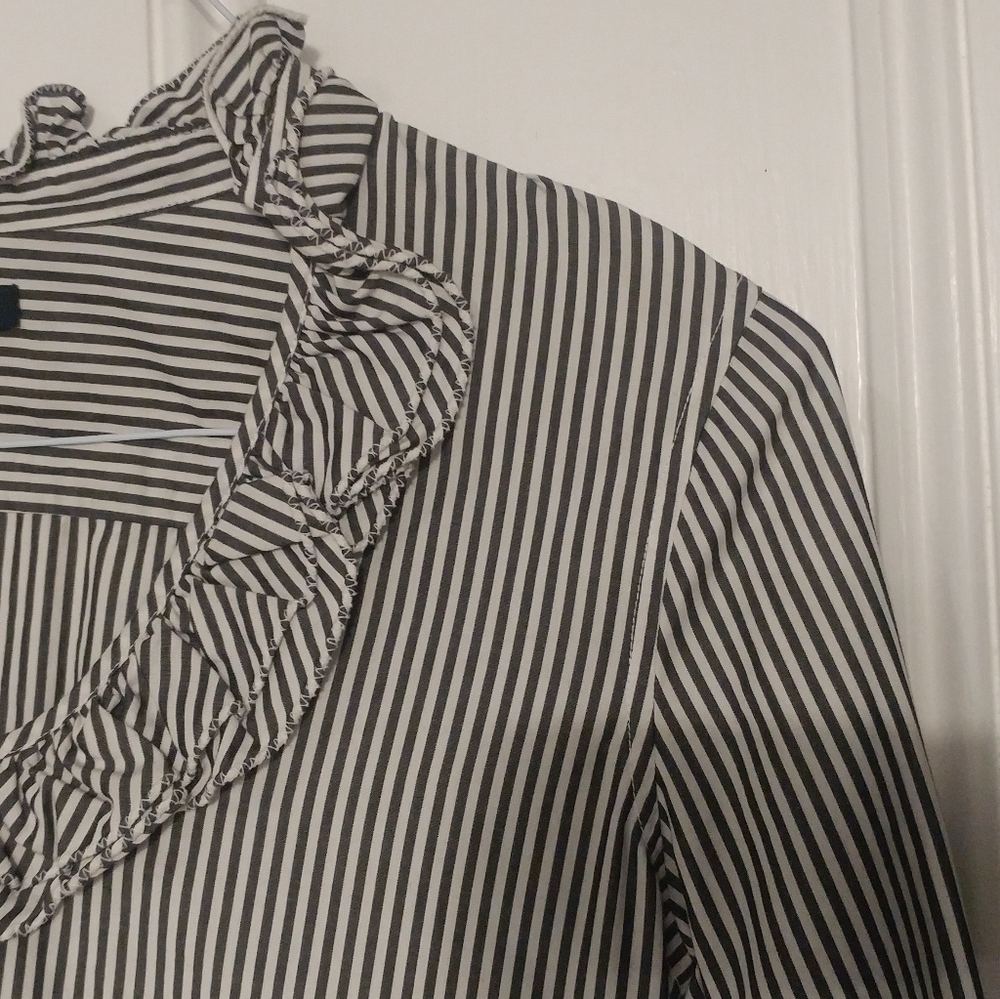 Ruffled-Collar Striped Shirt